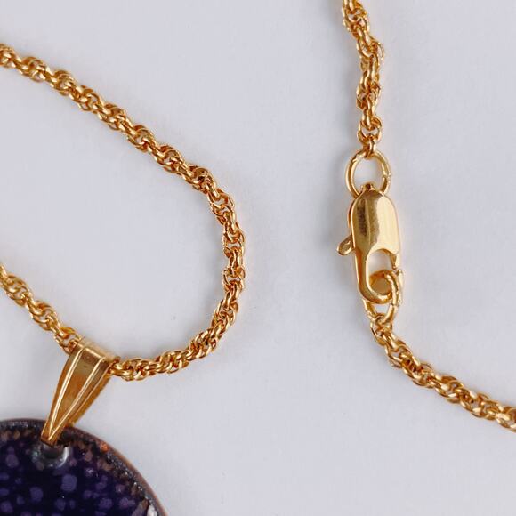 Mid Century Enamel Pendant Purple White Abstract VTG 1960s Necklace Modernist - Picture 8 of 14